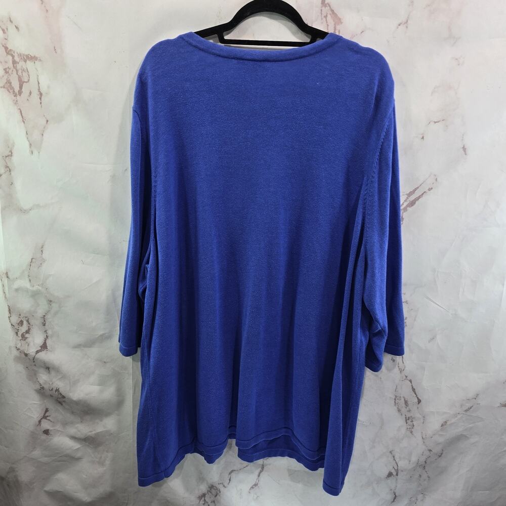Catherines Cardigan Womens 3X 26 28 Blue Lightweight Sweater Cotton Ramie Bright - Picture 5 of 11